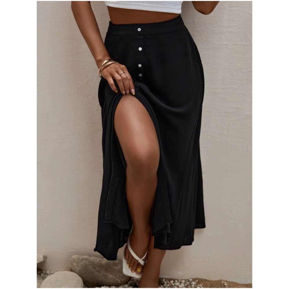 Boho Button up Work Office Casual Maxi Skirt - Picture 2 of 5